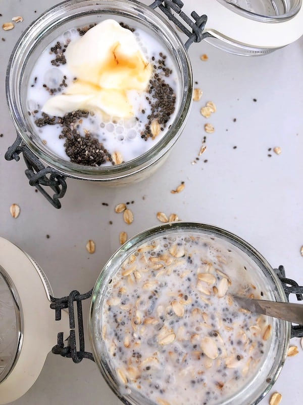 Overnight Oats with Chia in a jar with spoon