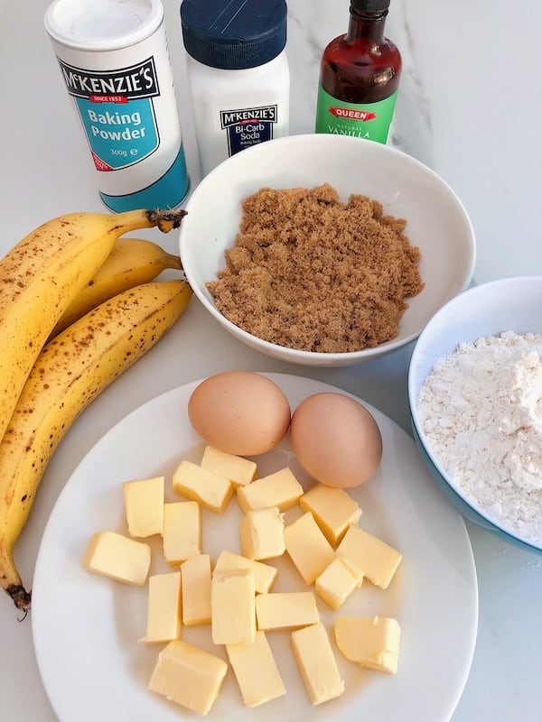 Banana bread ingredients.
