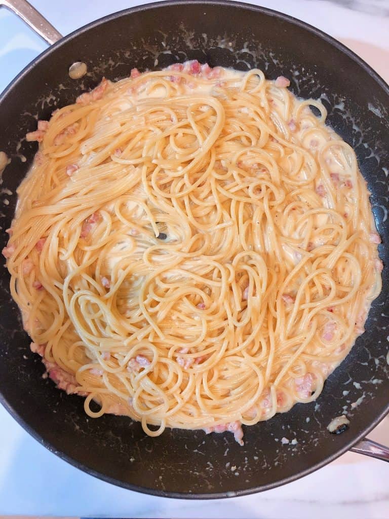 Pasta Alfredo in a cooking pan