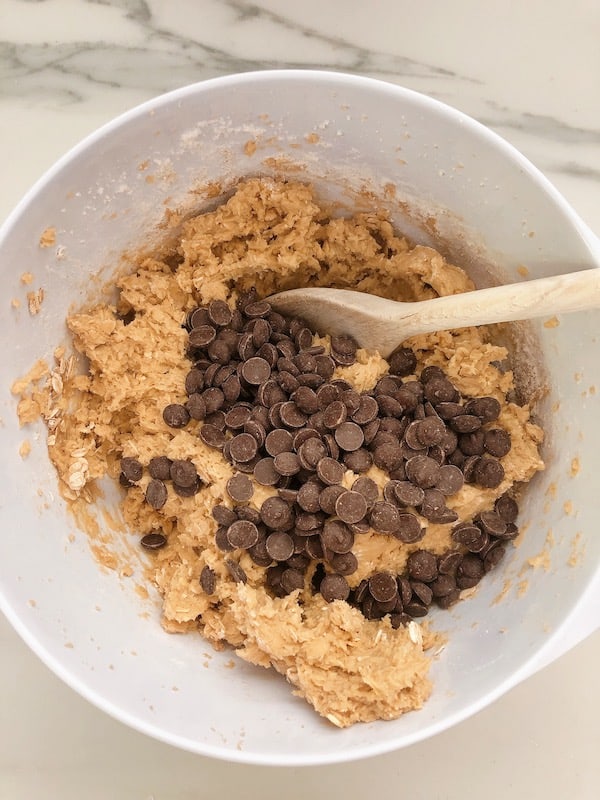 Chocolate chips with oatmeal cookie dough