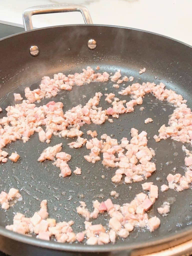 Frying bacon for alfredo sauce