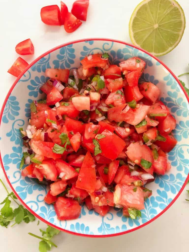 A plate of Easy Pico de Gallo with lime