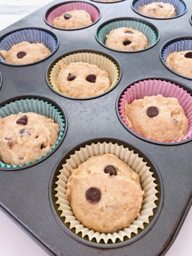 Banana muffins with chocolate chips ready for the oven