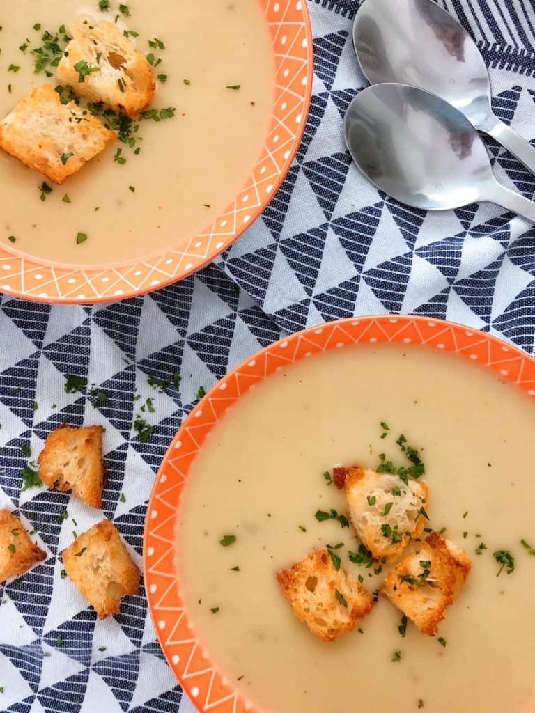 Thermomix Leek & potato soup in bowls on table