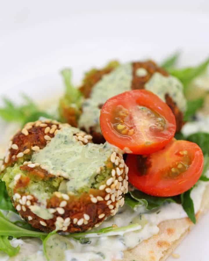 Thermomix Falafel on pita bread with salad