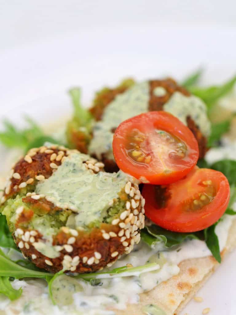 Thermomix falafel on pita bread with salad