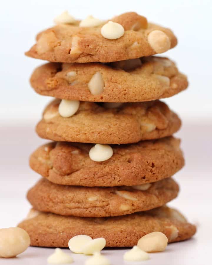 White chocolate chip macadamia cookie stack