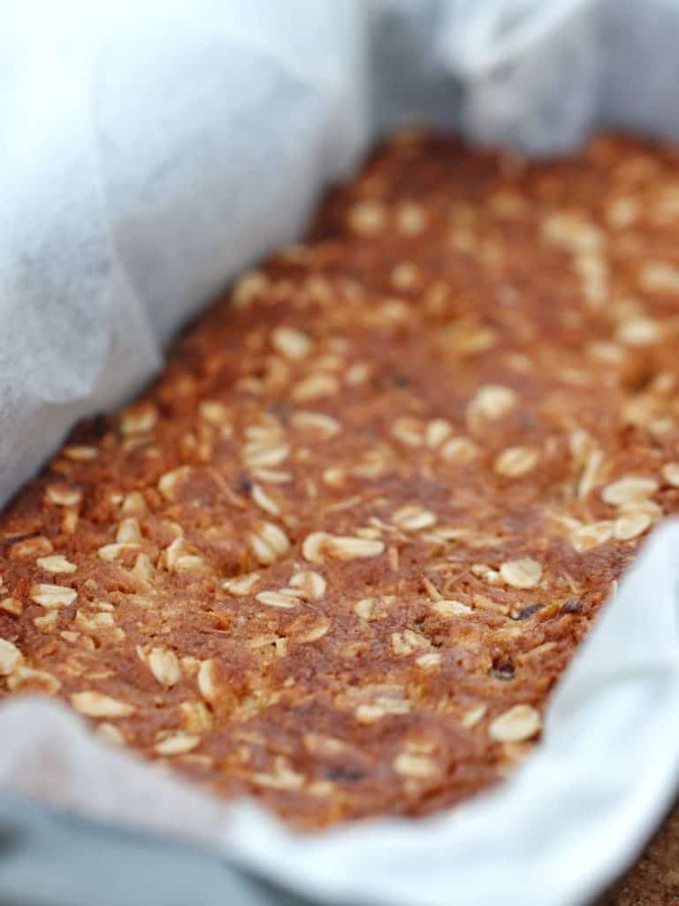 a baked of date and oats in a loaf tin