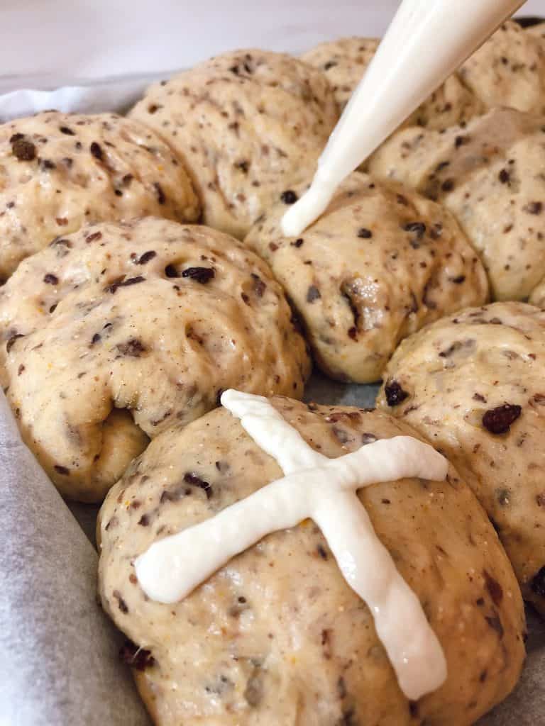 Piping Crosses on Hot Cross buns