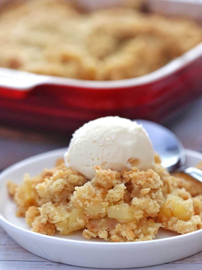 Serving of Thermomix Apple Crumble with Ice cream