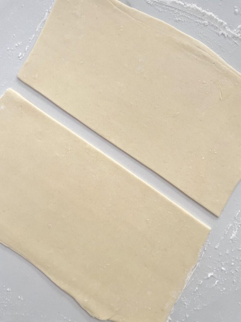 cut pastry sheet in rectangle.