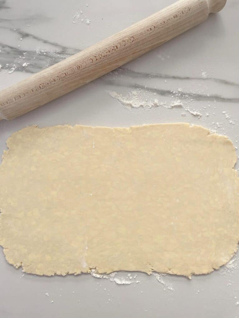 floured rectangle dough for sausage roll