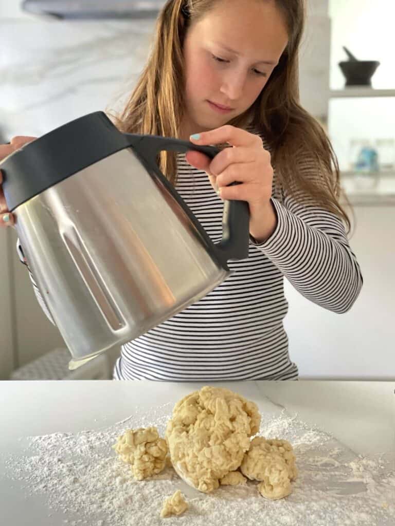 Tipping scone dough out of Thermomix bowl