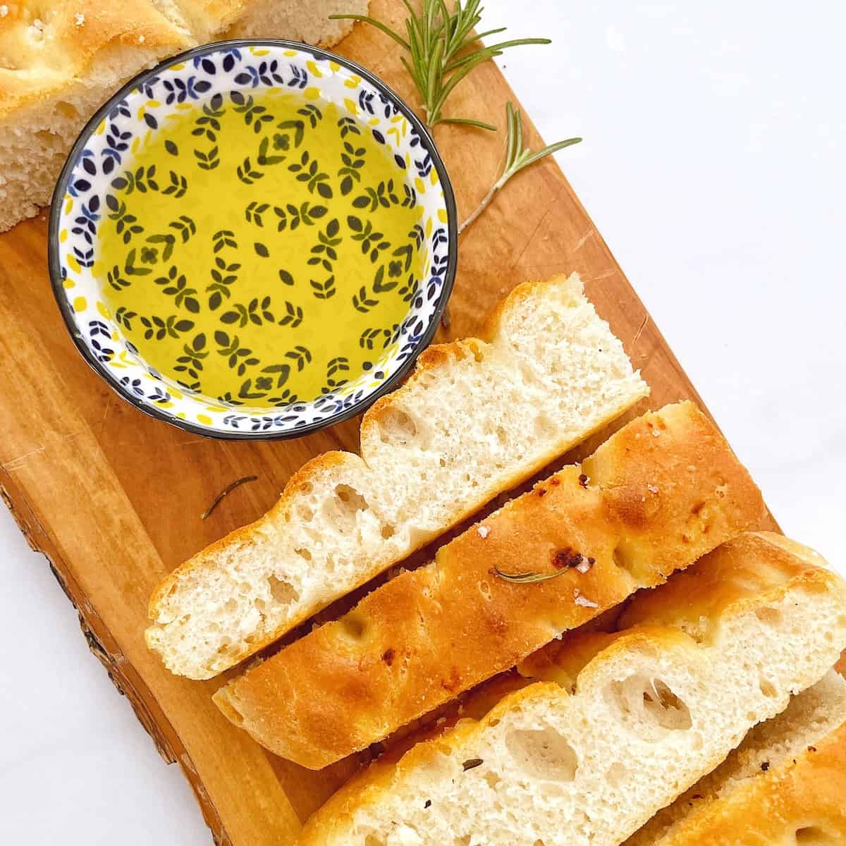 focaccia sliced with olive oil