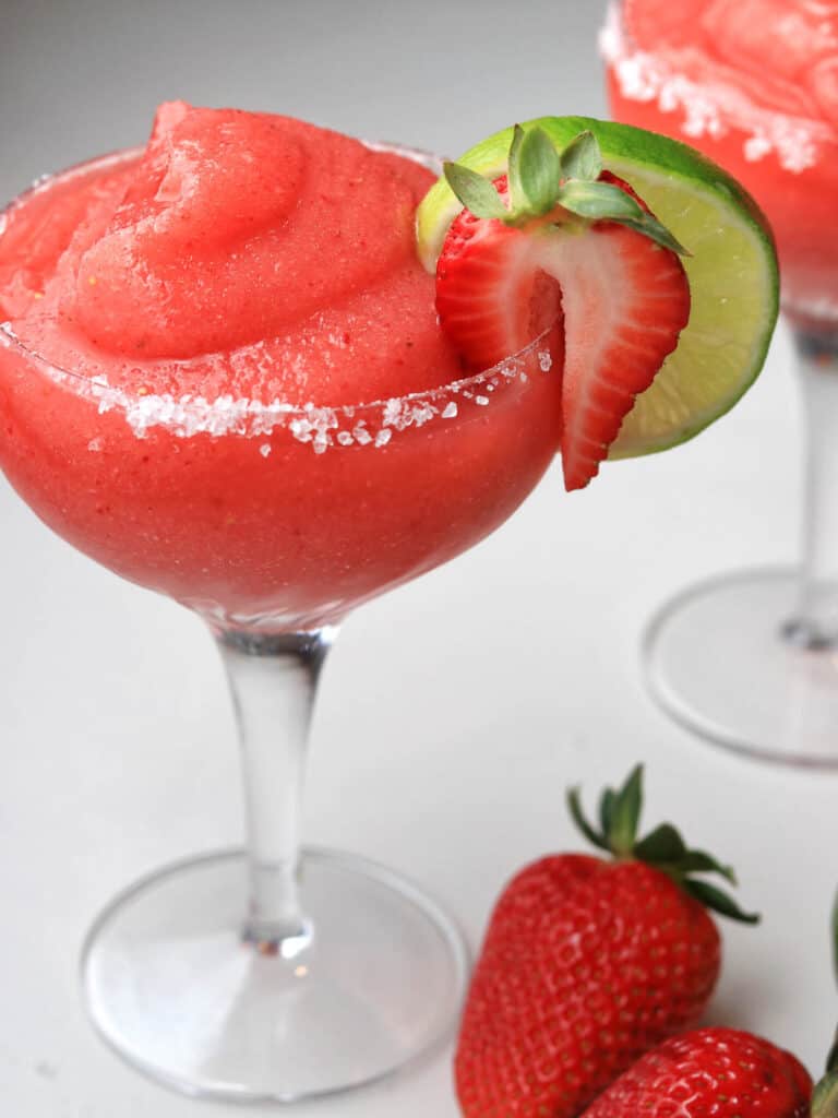close-up shot of Thermomix Strawberry Margaritas on the table.