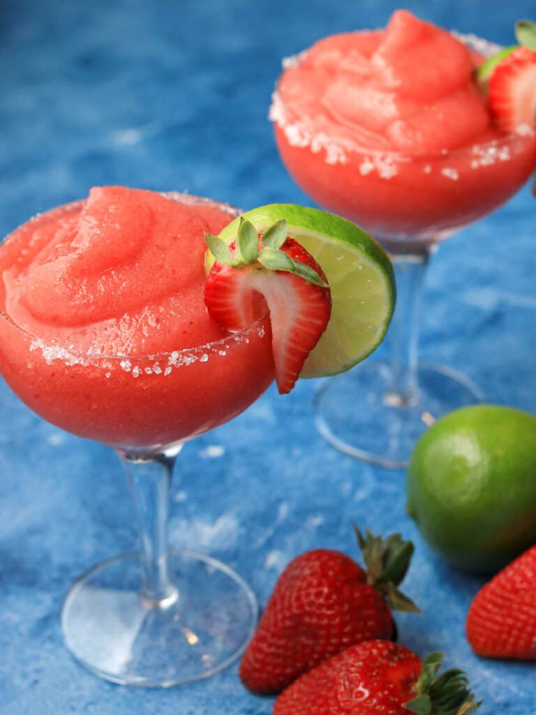 A glass of Strawberry Margaritas