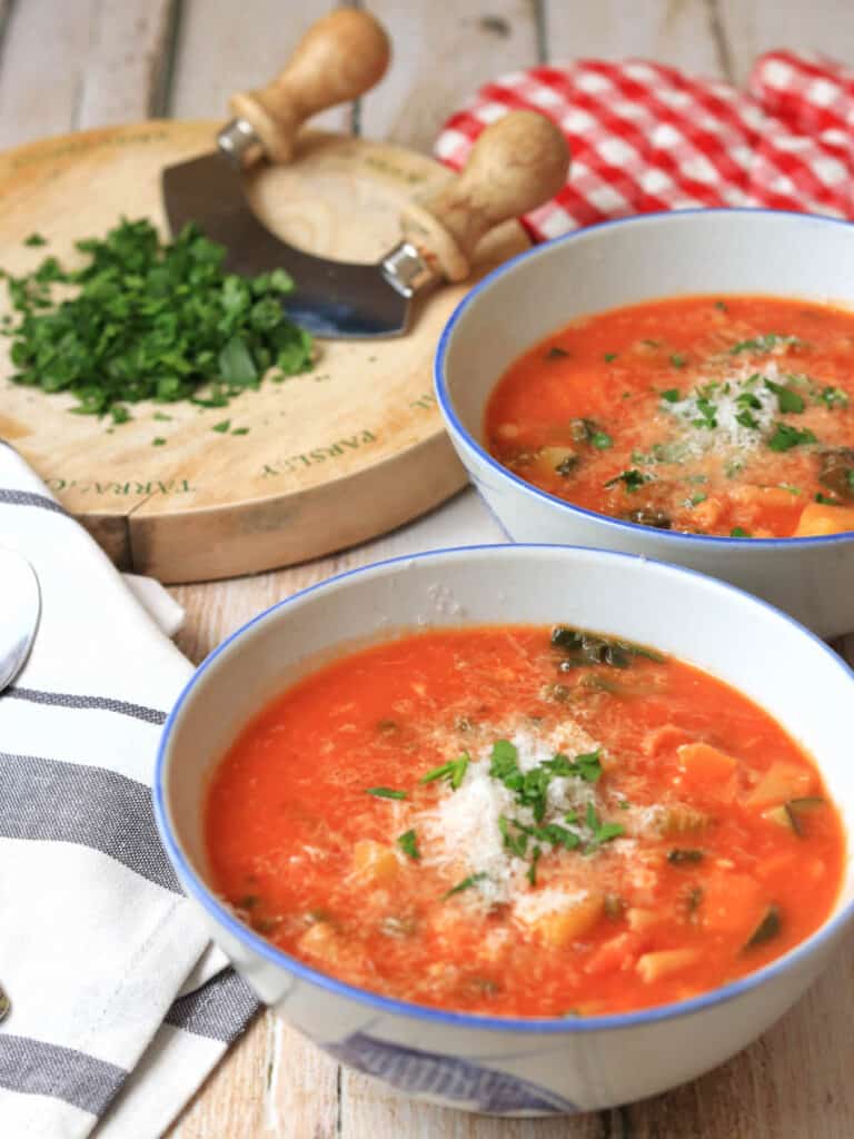 Bowls of Thermomix Minestrone soup