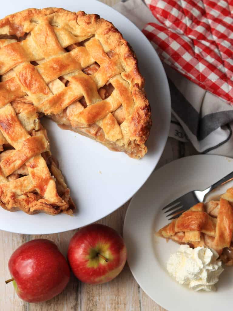 Thermomix apple pie with a slice cut out