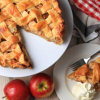 Thermomix apple pie from above with slice cut out