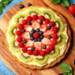 Thermomix fruit pizza decorated with colourful fruit