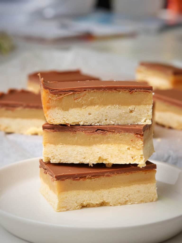 Stack of 3 slices of Thermomix Caramel Slice