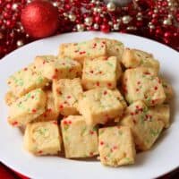 Thermomix Christmas Shortbread Bites on white plate.