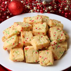 Thermomix Christmas Shortbread Bites on white plate.
