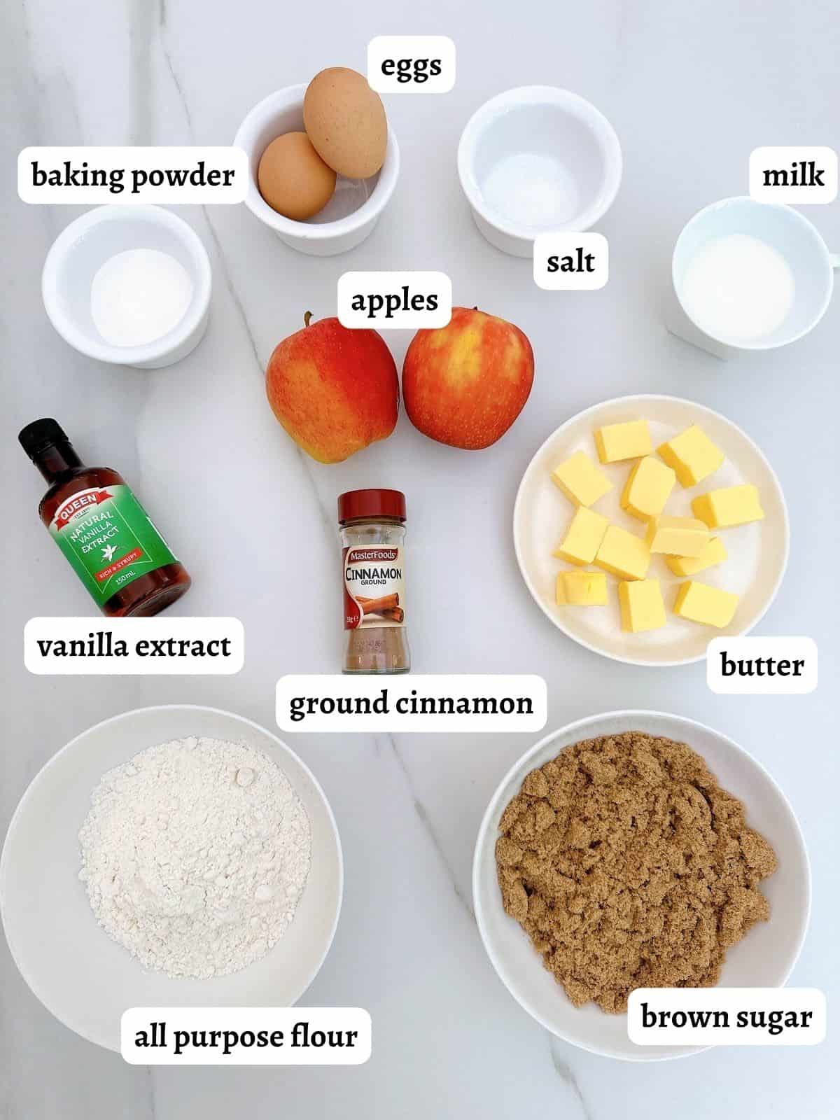 Thermomix apple cinnamon muffins ingredients laid out on table. 