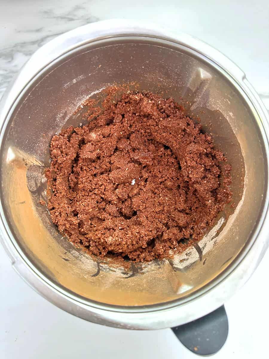 Thermomix slice mixture in Thermomix bowl.