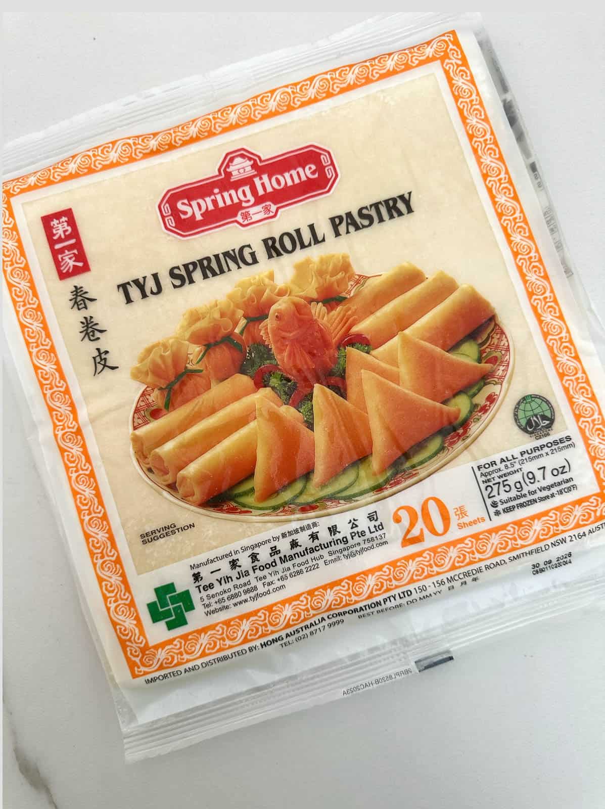 Spring roll wrappers in packet. 