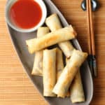 Spring rolls on a plate.