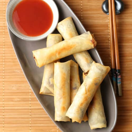 Spring rolls on a plate.
