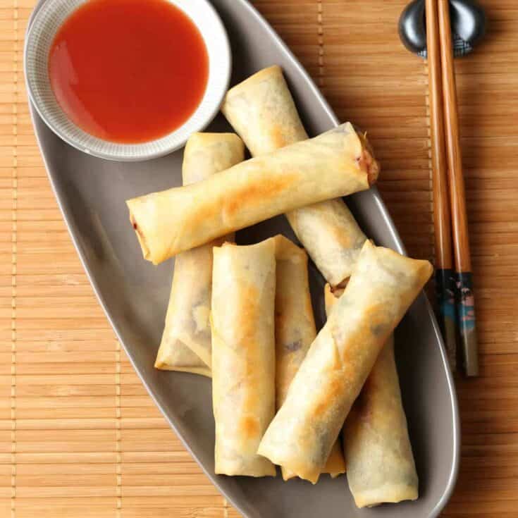 Spring rolls on a plate.