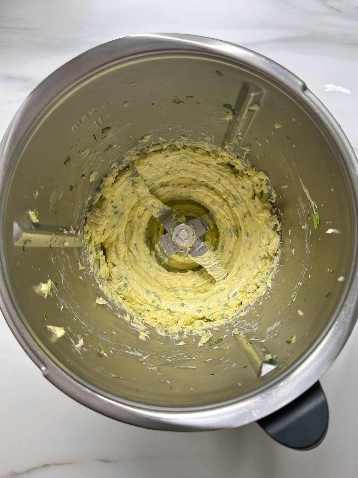 Garlic butter in a Thermomix bowl.