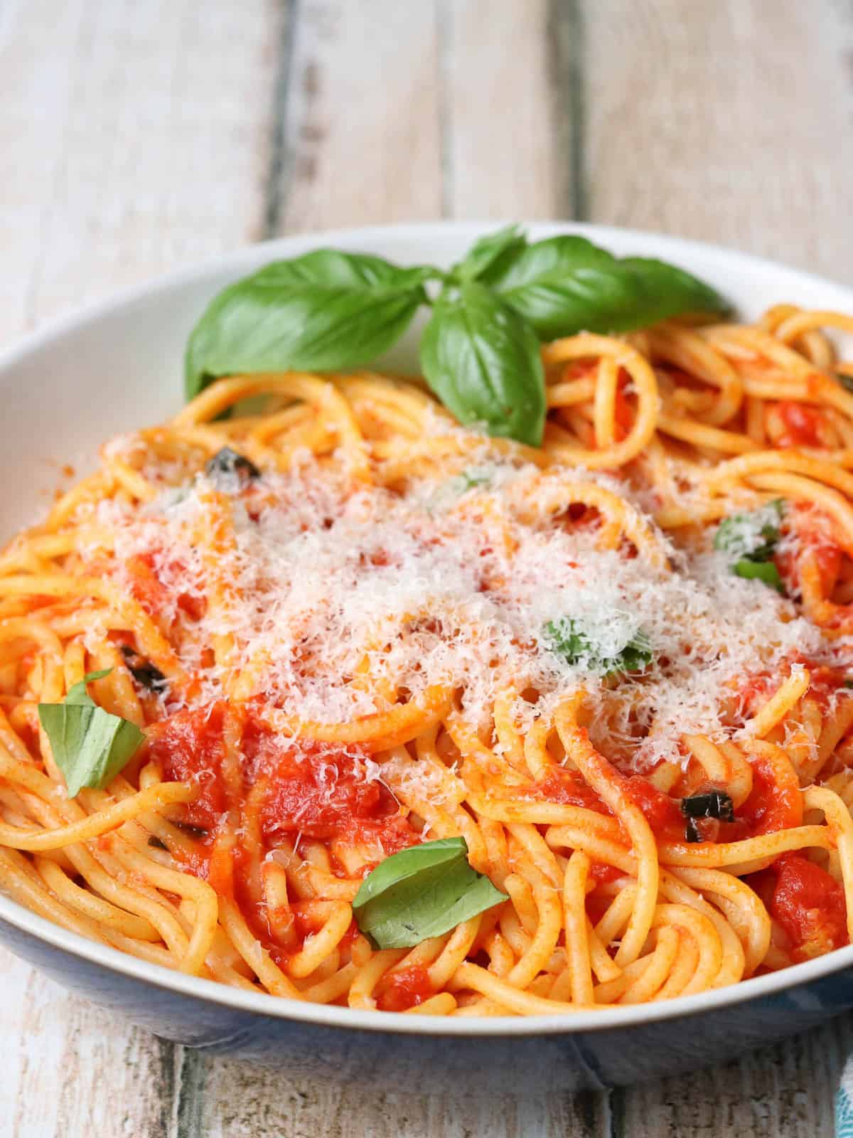 Thermomix Napolitana Sauce served with spaghetti.