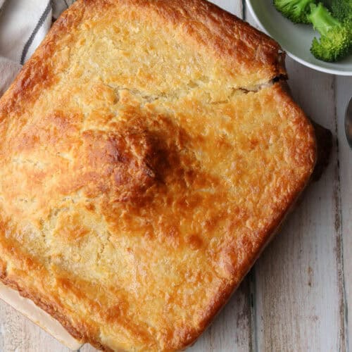 Flaky pastry on a pie.