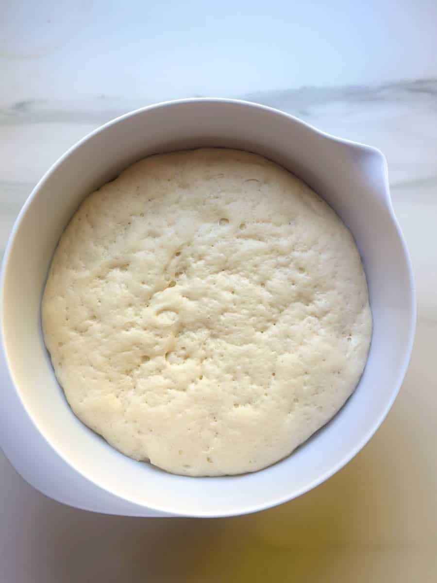 Bread dough after proving. 