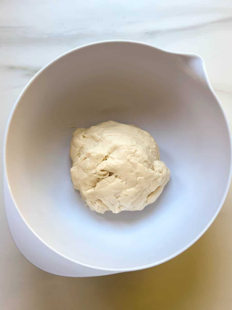 Bread dough in a bowl. 