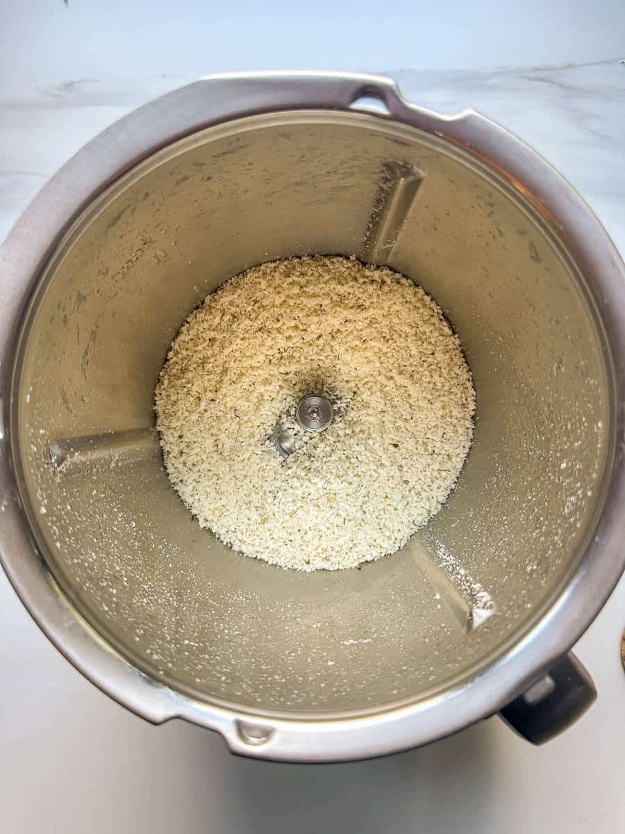 Chicken Kiev crumb coating in the Thermomix bowl. 