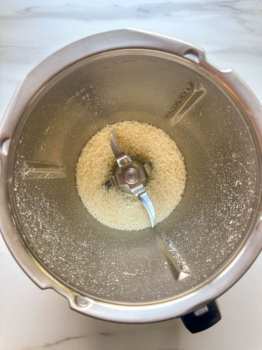 Grated parmesan in the Thermomix bowl. 