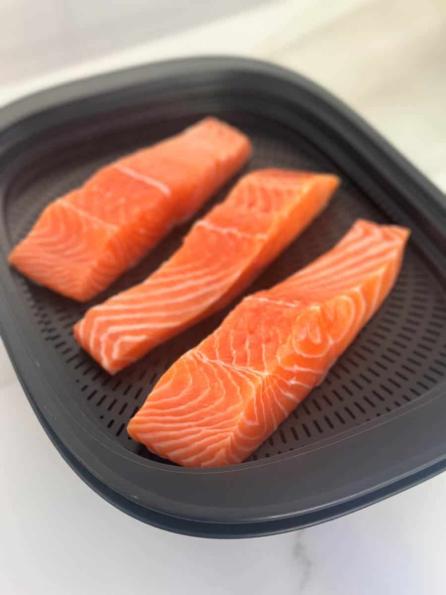 Raw Salmon in the varoma tray.