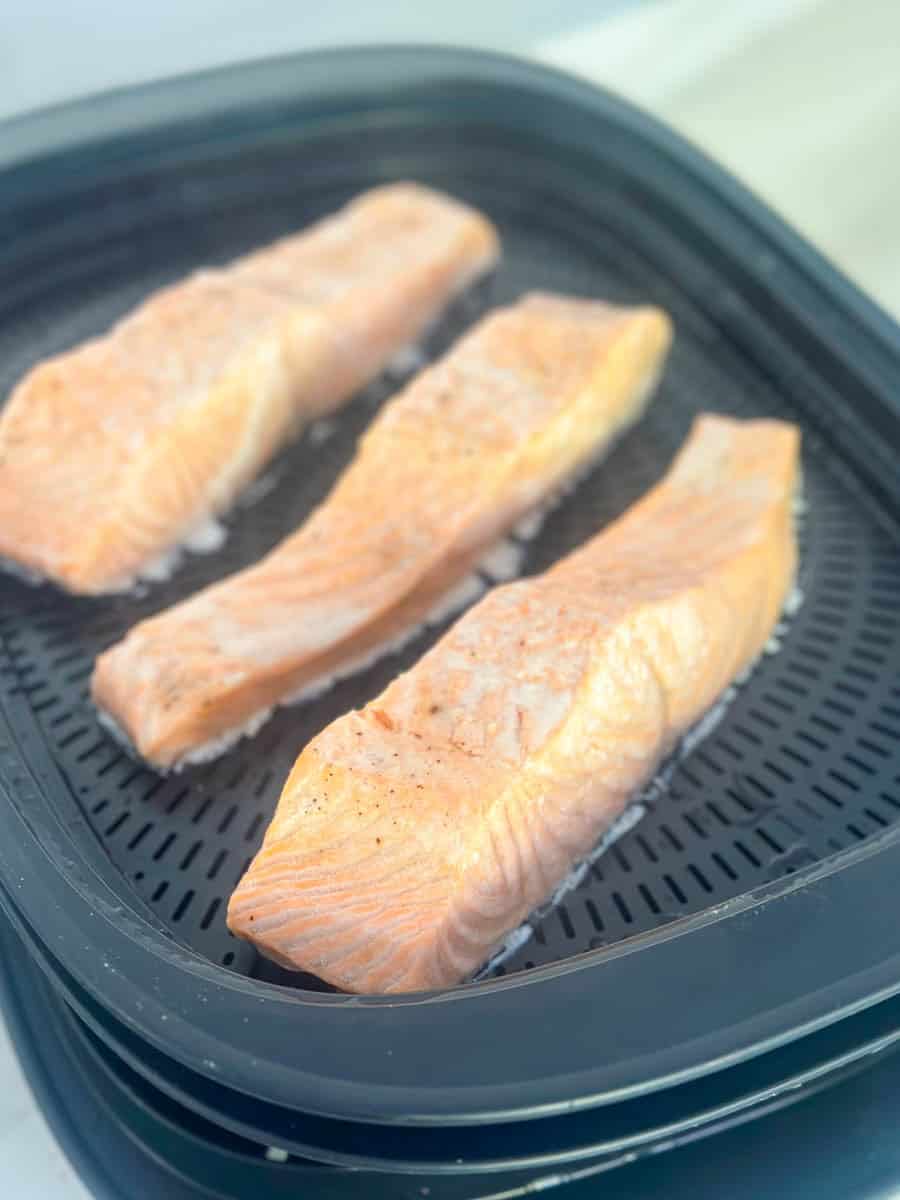 Cooked Salmon in the varoma tray.