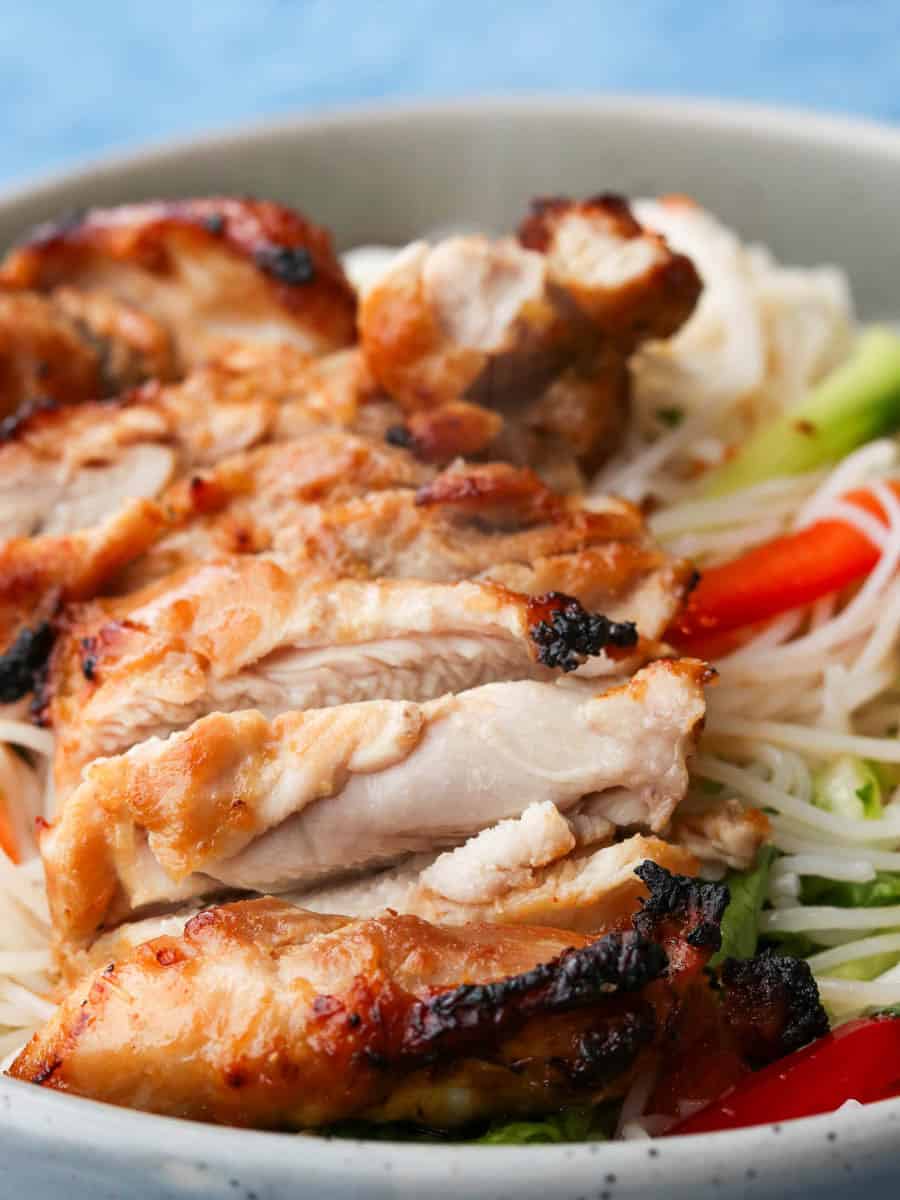 Vietnamese Air Fryer Lemongrass Chicken close up.