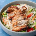 Vietnamese Air Fryer Lemongrass chicken served on a noodle salad.
