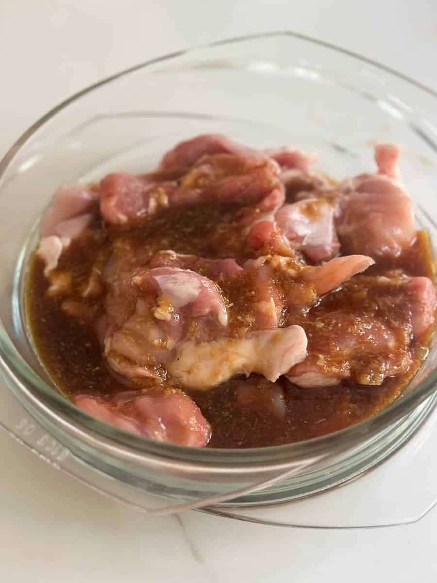 Marinating chicken for Vietnamese Air Fryer Lemongrass Chicken.