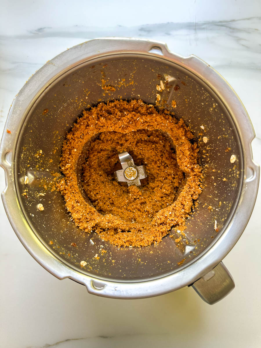 Thermomix Peanut Butter Chocolate Energy Bites mixture in Thermomix bowl.