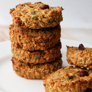 Thermomix breakfast cookies stacked on a plate.